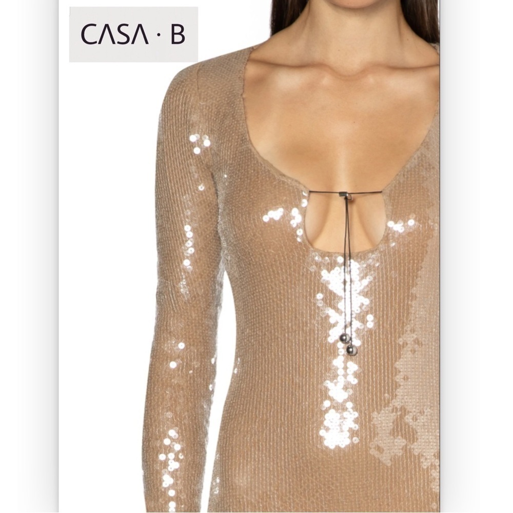 NEW to CASA B💫| Paris Sequin Keyhole Flare Sleeve Midi Gold Dress in Champagne